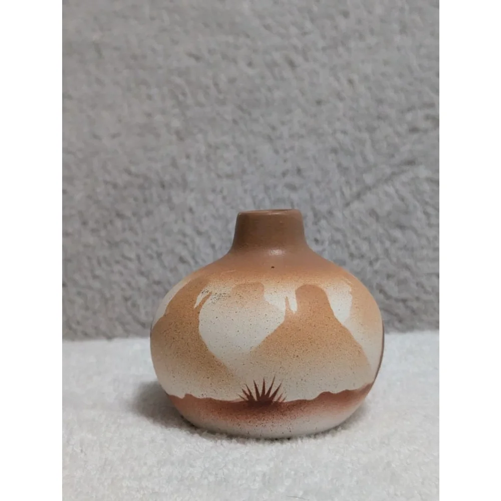 Brown and White Mexican Ceramic Small Vase by Beverly Dinch